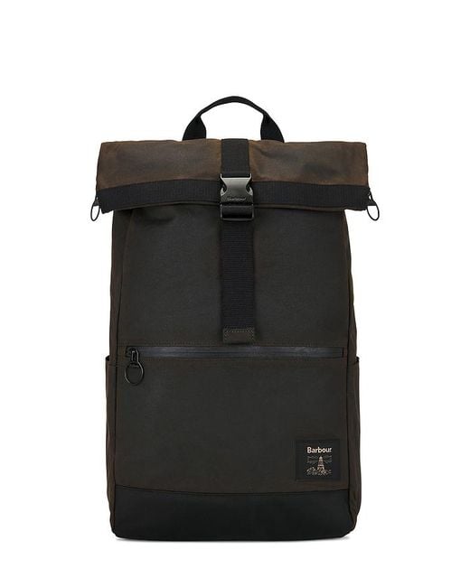 Barbour Black Field Wax Fold Over Backpack for men