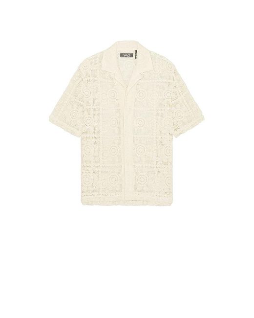 WAO White Floral Crochet Camp Shirt for men