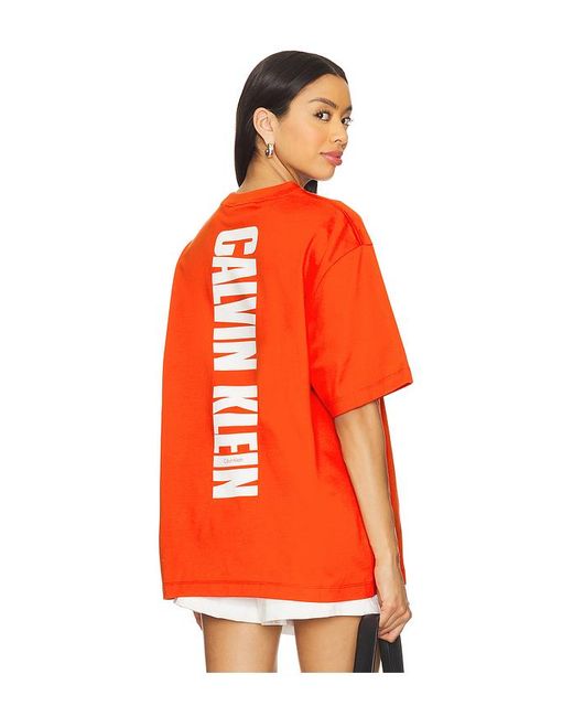 Calvin Klein Orange Relaxed Vertical Logo Tee for men