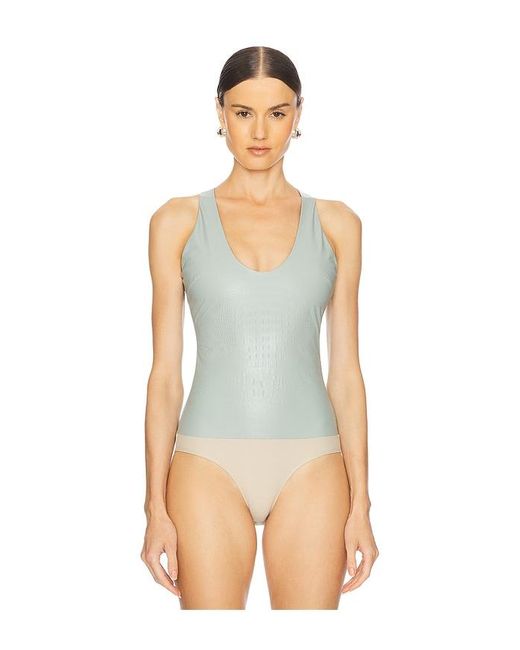 Body De Piel Sintética De Cocodrilo Con Escote Redondo En Color Bebe Azul Talla En LAPOINTE de color White