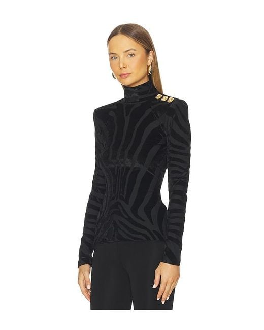 Balmain Black Buttoned Bouclette Zebra Top