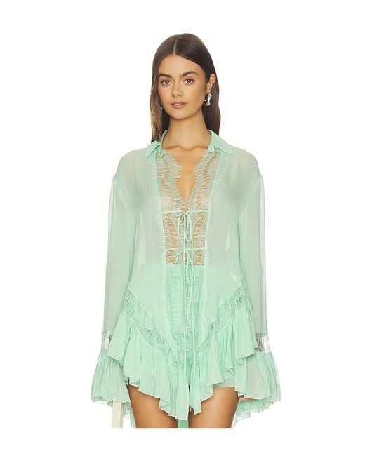 Blumarine Green Georgette Top With Lace