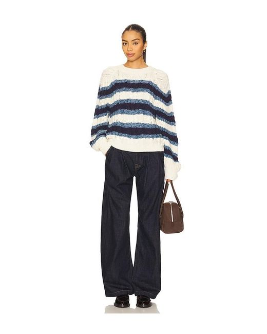Free People Blue Frankie Cable Striped Pullover