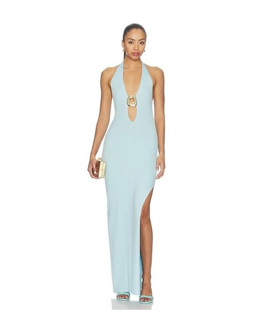 Runaway the Label Blue Lilabelle Halter Knit Maxi Dress