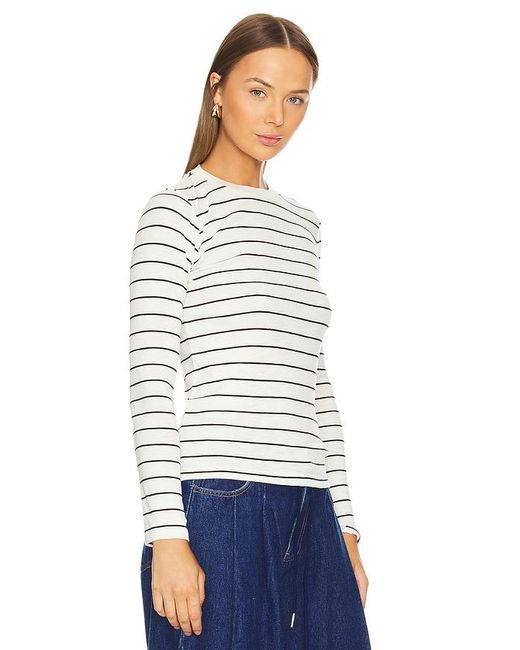 Vince White Striped Long Sleeve Crew Tee