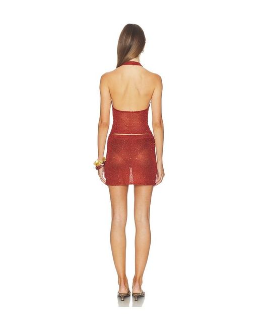 superdown Red Fifer Crochet Mini Skirt Set