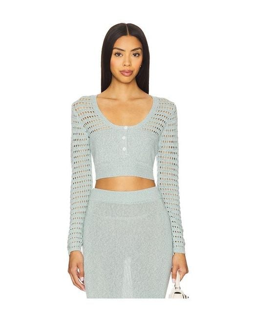 Matthew Bruch Multicolor Striped Mesh Long Sleeve Cropped Henley