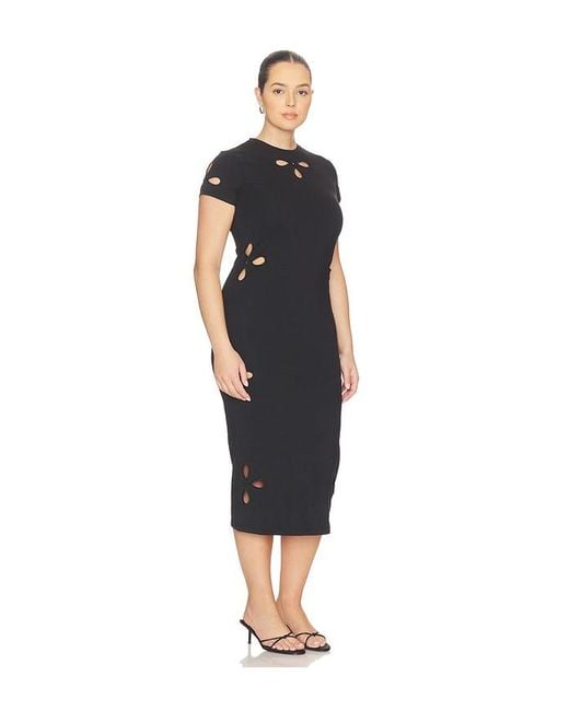 GOOD AMERICAN Black Super Stretch Eyelet Midi Dress