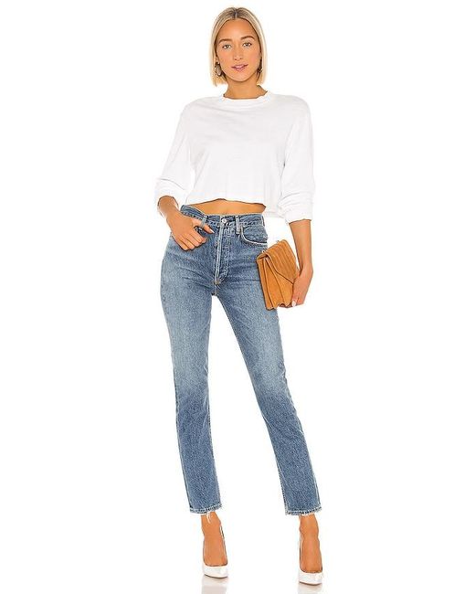 Agolde Blue Riley High Rise Straight Crop Jeans
