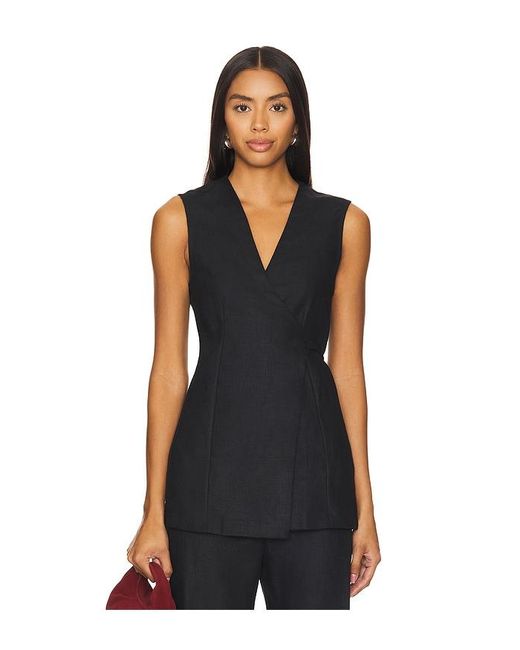 Faithfull The Brand Black Linen Wrap Tie Vest