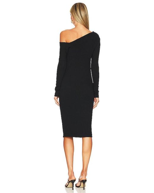 Enza Costa Black Sweater Knit Slouch Shoulder Dress