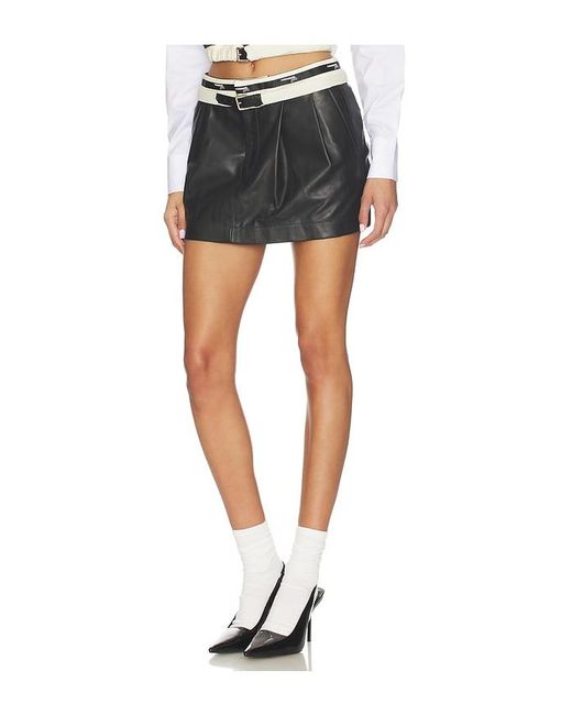 HOMMEGIRLS Black Leather Flip Waist Mini Skirt With Belt