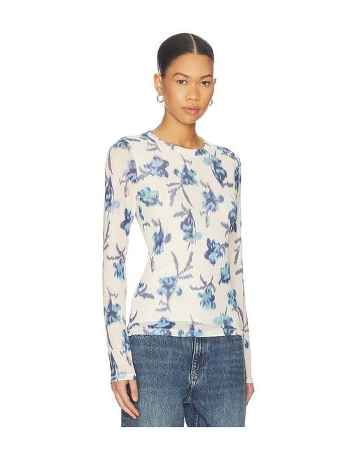 Rag & Bone Blue Yana Printed Mesh Long Sleeve Tee