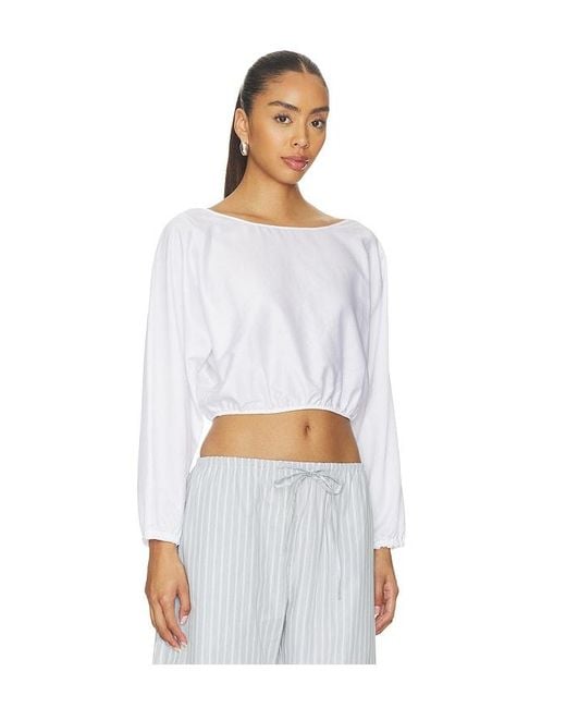 Leset White Yoko Long Sleeve Blouson Top