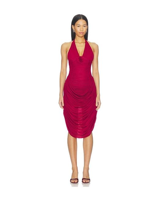 Maygel Coronel Red Drape Midi Dress