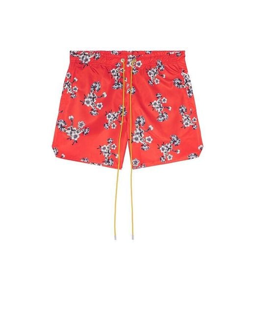 Rhude Red Turbo Floral Swim Short for men