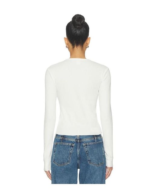 Re/done White Baby Waffle Long Sleeve Top