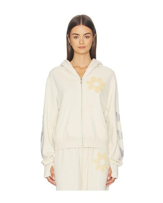 Lauren Moshi Natural Butterfly Daisy Crop Zip Hoodie