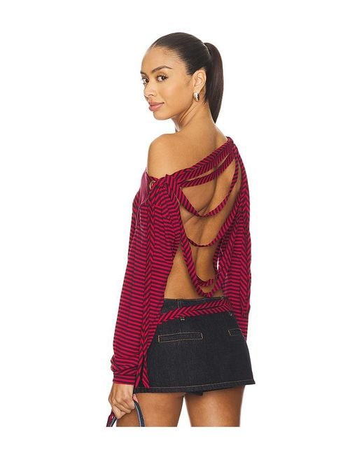 Jaded London Distressed Back Off Shoulder Stripe Top in Red | Lyst