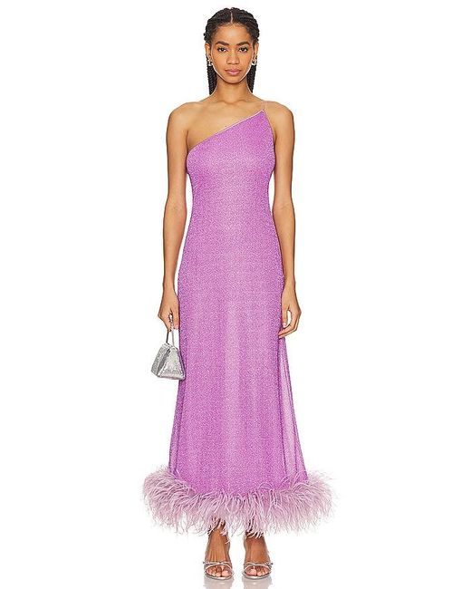 Oseree Purple Lumiere Plumage One Shoulder Dress
