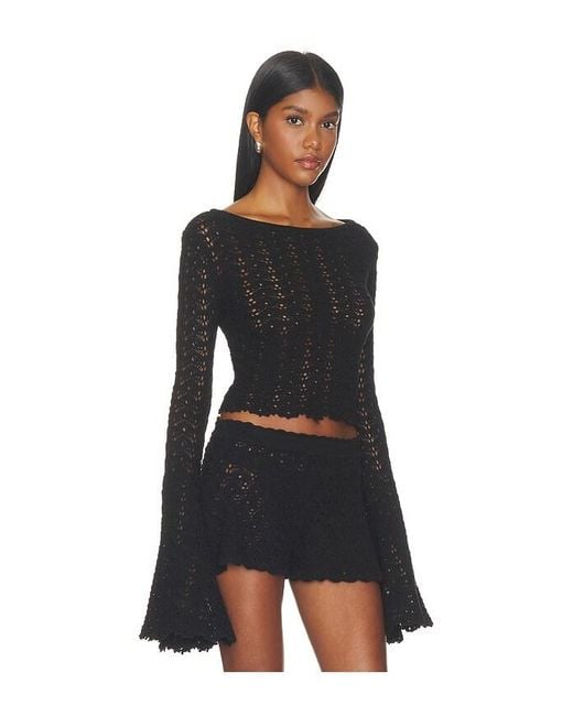 Tularosa Black Zaylee Boat Neck Open Stitch Mini Sweater