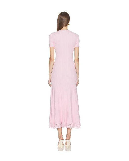 Self-Portrait Pink Knit Lace Insert Midi Dress