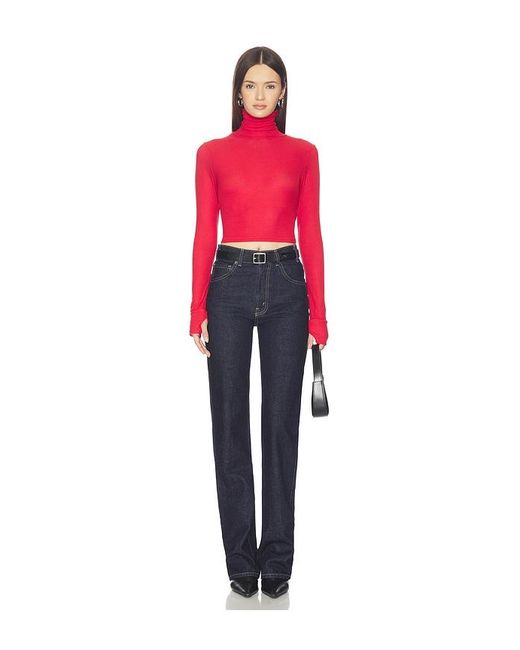 Michael Lauren Red Cormac Turtleneck Crop Top