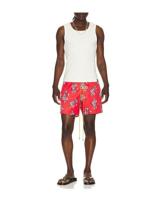 Rhude Red Turbo Floral Swim Short for men
