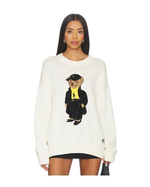 Polo Ralph Lauren White Polo Bear Cotton Crewneck Sweater