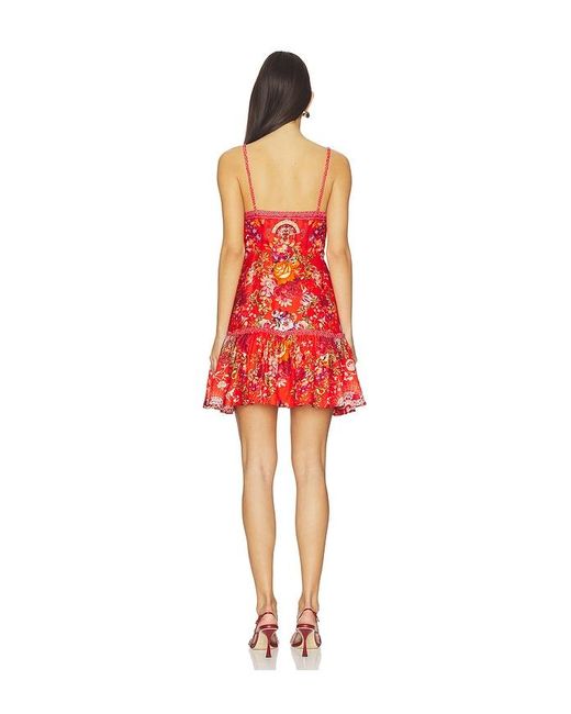 Camilla Red Tie Front Short Dress With Hem Ruffle
