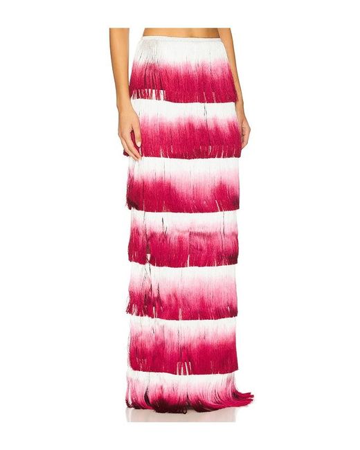 PATBO Fringe Maxi Skirt Red