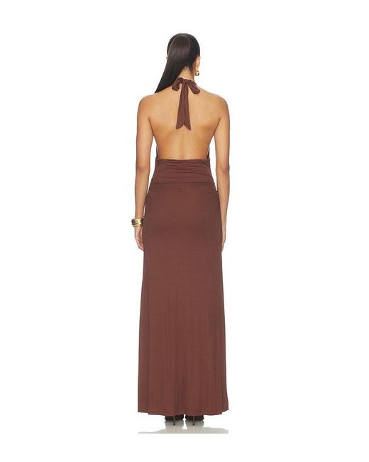 Runaway the Label Brown Arina Halter V-Neck Maxi Dress