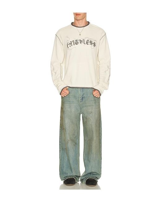 Jaded London Natural Faithless Rib Cross Applique Long Sleeve Tee for men