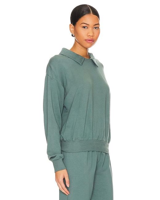 Monrow Green Supima Fleece Collared Sweatshirt