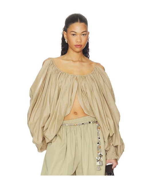 Balmain Natural Draped Cotton Blouse