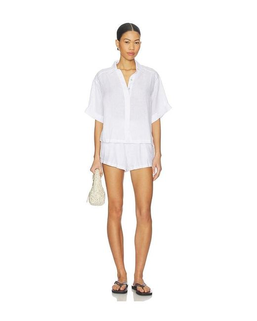 PQ Swim White Linen Button Up Top