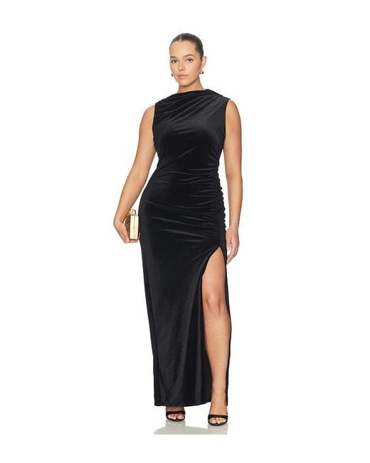 GOOD AMERICAN Black Velvet High Neck Maxi Dress