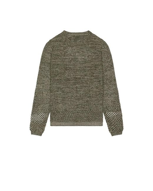 Isa Boulder Green Solid Crochet Crewneck Sweater for men