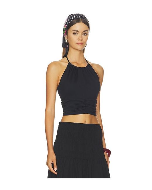Susana Monaco Black Halter Gathered Top Tie Neck