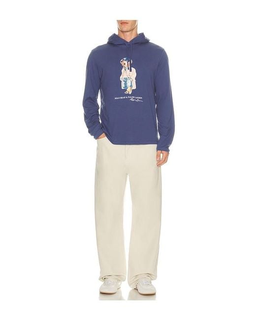 Polo Ralph Lauren Blue Long Sleeve Jersey Knit Litchfield Bear Graphic T-Shirt With Hood for men