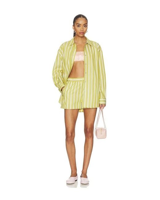 La Ligne Yellow Striped Poplin Shorts