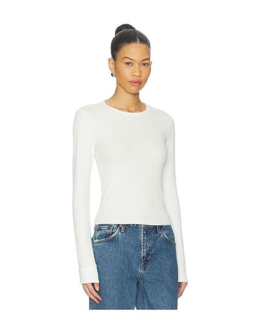 Re/done White Baby Waffle Long Sleeve Top