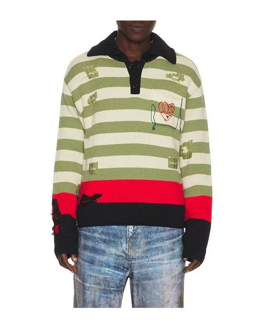 ANDERSSON BELL Multicolor Stripe Damaged Polo Sweater for men