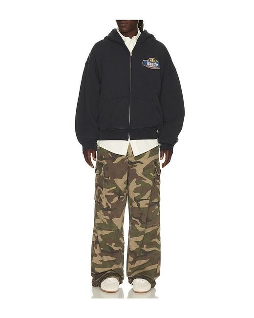 Rhude Black Racing Crest Zip Up Hoodie for men