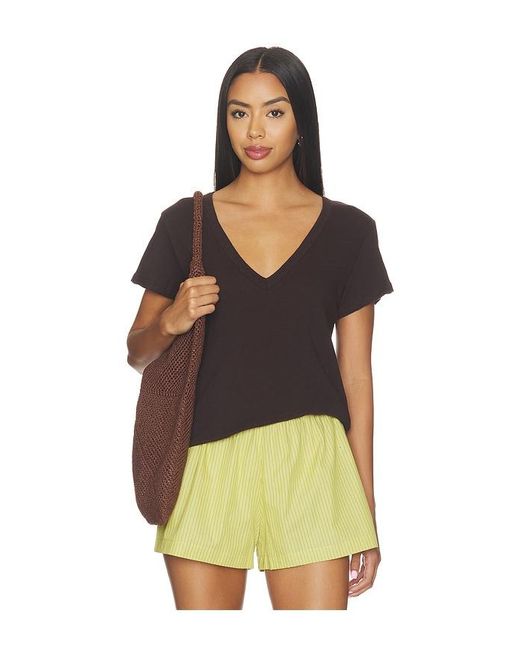 Leset Brown Laura V Neck Tee