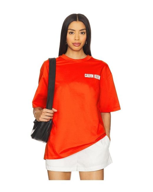 Calvin Klein Orange Relaxed Vertical Logo Tee for men