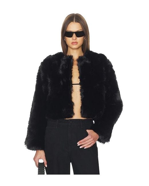 Blank NYC Blue Crop Faux Fur Coat
