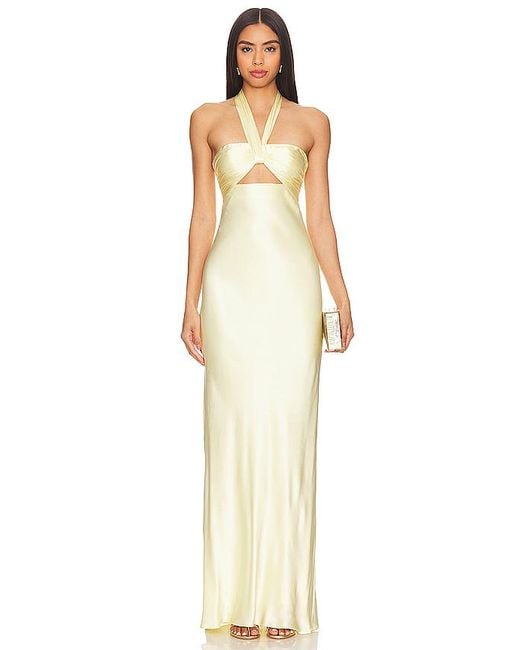 Shona Joy Natural La Lune Ruched Halter Maxi Dress
