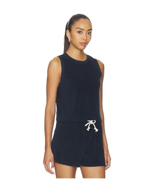 PERFECTWHITETEE Blue Esther Loop Terry High Neck Crop Tank