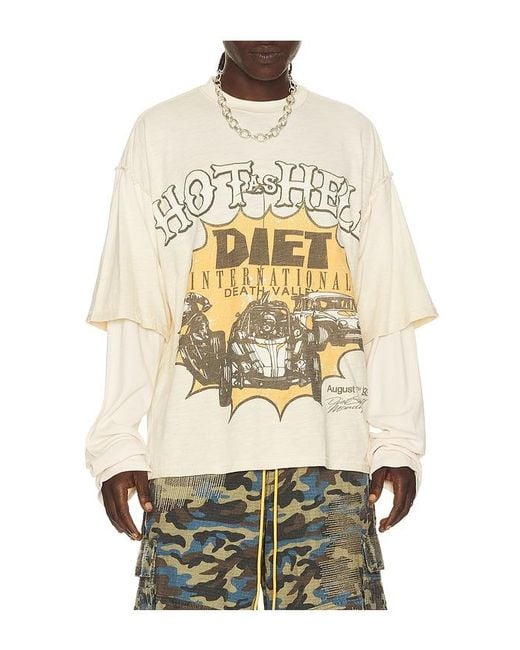 DIET STARTS MONDAY Natural Hot As Hell Layered Long Sleeve Tee for men